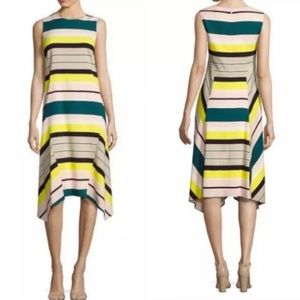 Lafayette 148 Multicolor Stripe Midi Dress Handkerchief Hem Size Medium